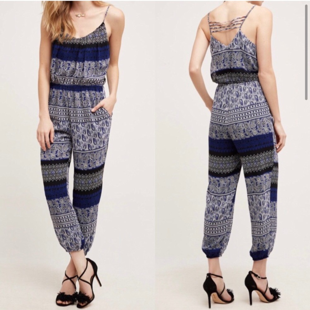 Anthropologie blue and black jumpsuit